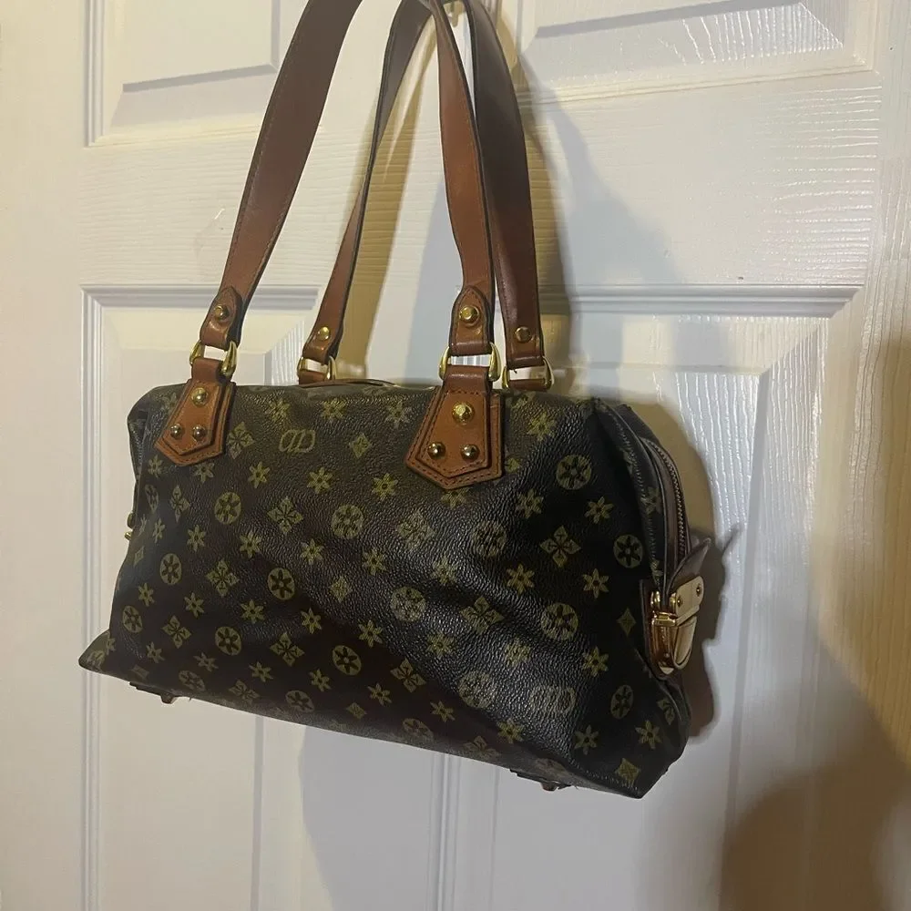 Los Angeles USA synthetic Brown & Gold Patterned Satchel Bag with brown straps